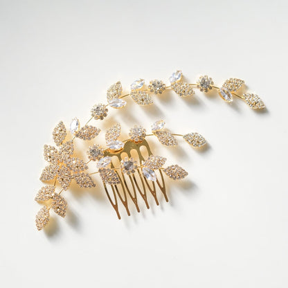 ブライダルヘッドドレス ビジュー ジルコニア リーフ ゴールド r28 【結婚式 ヘアアクセサリー】