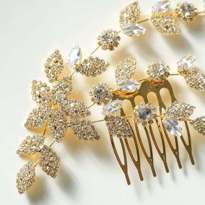 ブライダルヘッドドレス ビジュー ジルコニア リーフ ゴールド r28 【結婚式 ヘアアクセサリー】