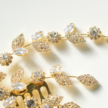 ブライダルヘッドドレス ビジュー ジルコニア リーフ ゴールド r28 【結婚式 ヘアアクセサリー】