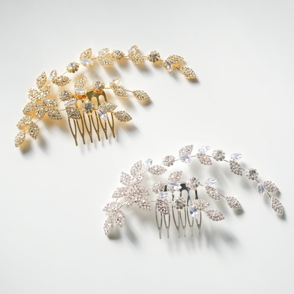 ブライダルヘッドドレス ビジュー ジルコニア リーフ ゴールド r28 【結婚式 ヘアアクセサリー】