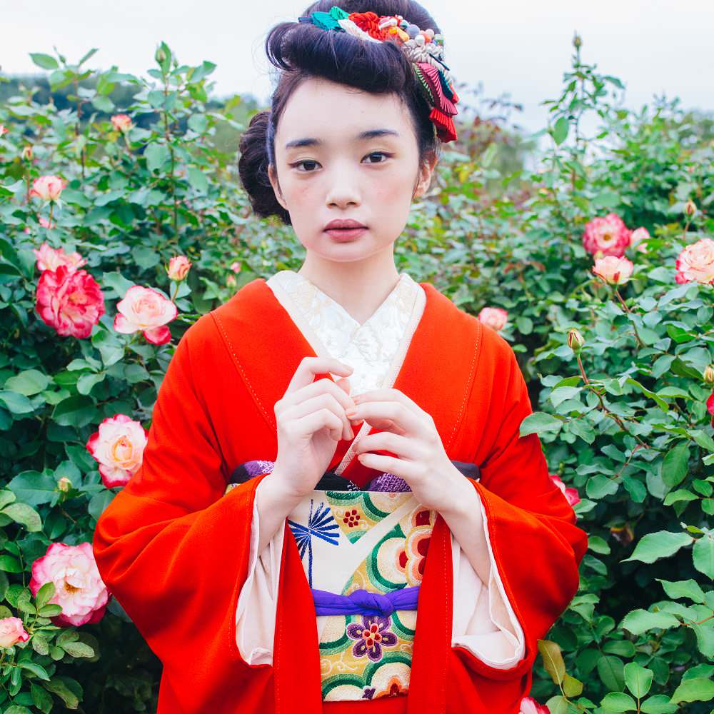 アンティーク復刻振袖 朱赤地/波間に若松と竹 【結婚式 和装 引き振袖 レンタル】