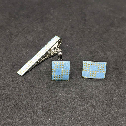 【着物職人手作り 金彩ネクタイピン・カフスボタンセット】ブルー Nsplus 19668 【結婚式 カフス タイピン 小物】