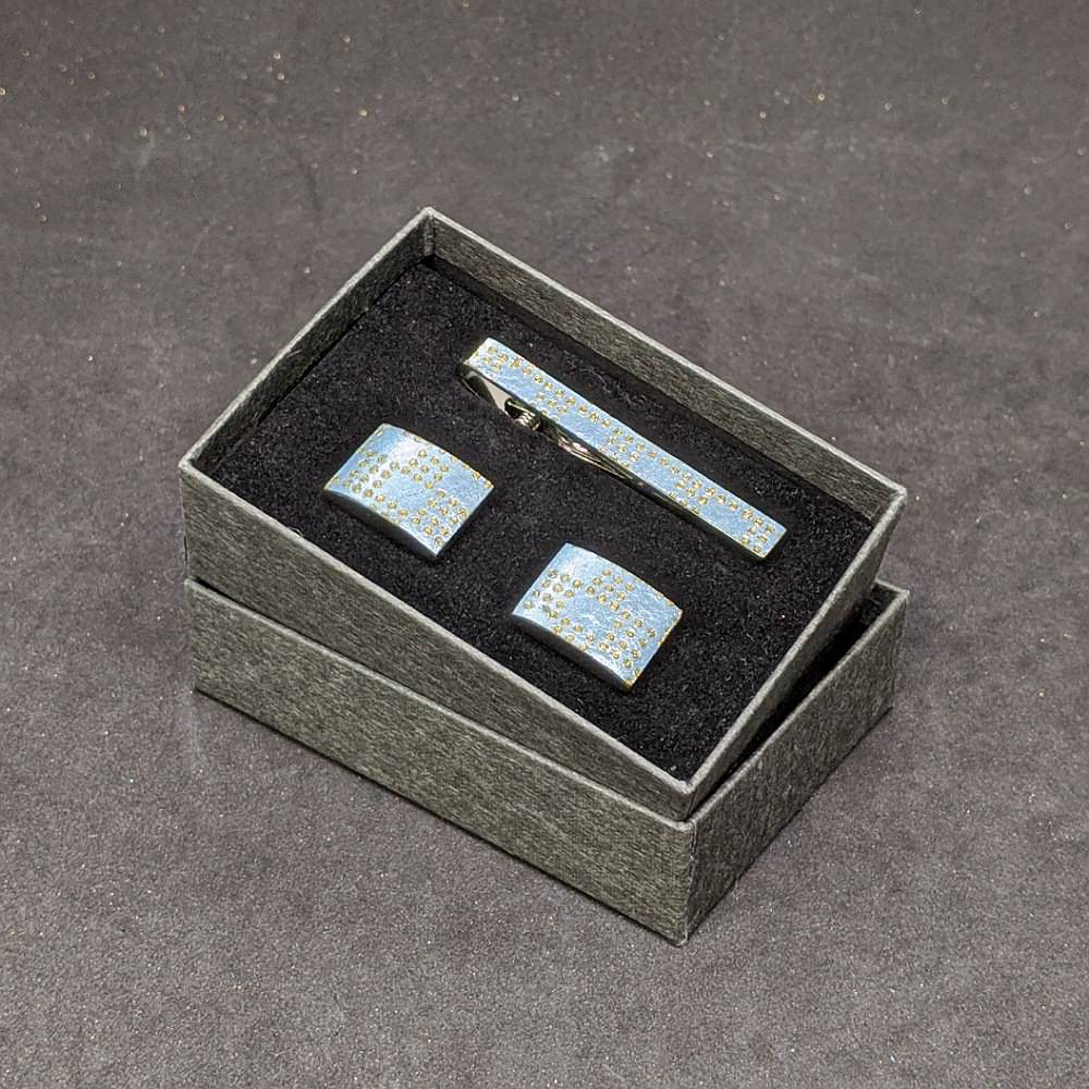 【着物職人手作り 金彩ネクタイピン・カフスボタンセット】ブルー Nsplus 19668 【結婚式 カフス タイピン 小物】