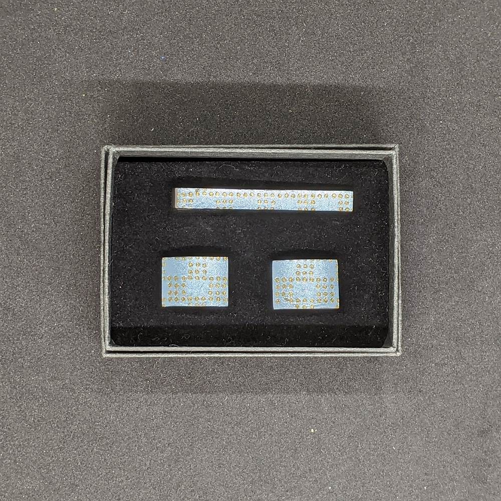 【着物職人手作り 金彩ネクタイピン・カフスボタンセット】ブルー Nsplus 19668 【結婚式 カフス タイピン 小物】