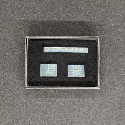 【着物職人手作り 金彩ネクタイピン・カフスボタンセット】ブルー Nsplus 19668 【結婚式 カフス タイピン 小物】