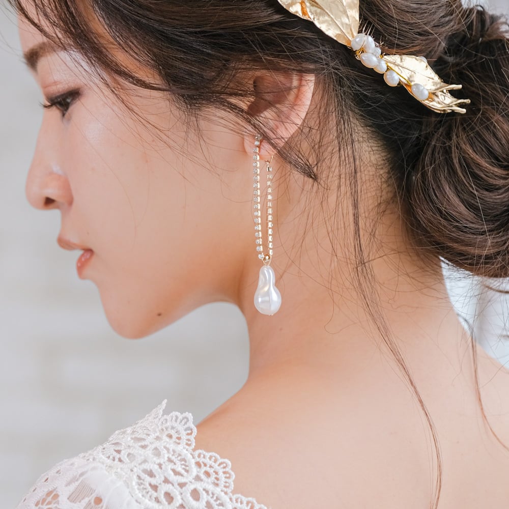 ピアス】ブライダルピアス パール ビジュー ラインピアス ウェディング