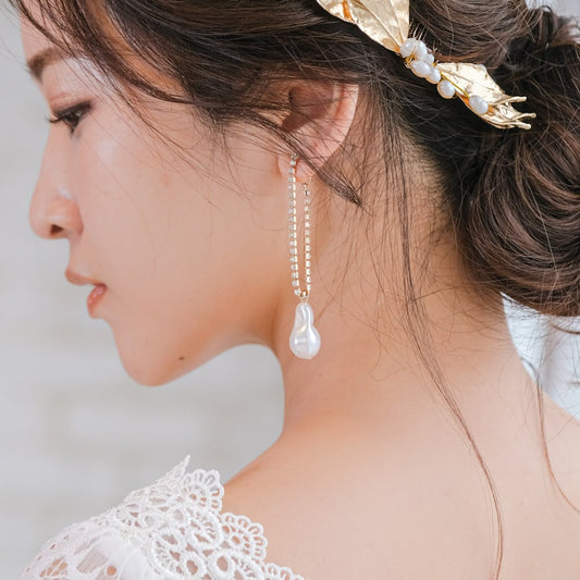 【ピアス】ブライダルピアス パール ビジュー ラインピアス ウェディング r29 【結婚式 ピアス イヤリング】