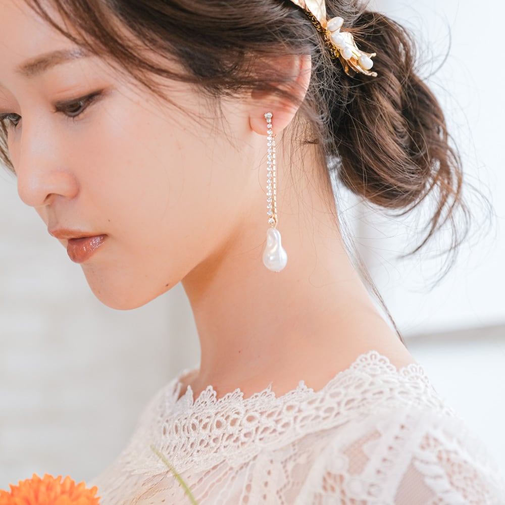 ピアス】ブライダルピアス パール ビジュー ラインピアス