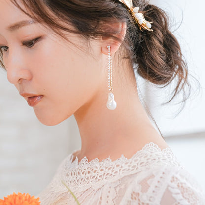 【ピアス】ブライダルピアス パール ビジュー ラインピアス ウェディング r29 【結婚式 ピアス イヤリング】