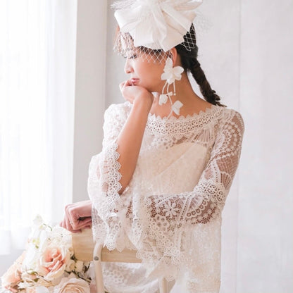 【イヤリング】ブライダルイヤリング パール ホワイトフラワー s4 【結婚式 ピアス イヤリング】