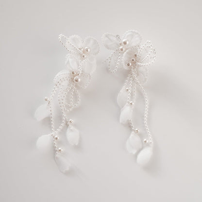 【イヤリング】ブライダルイヤリング パール ホワイトフラワー s5 【結婚式 ピアス イヤリング】