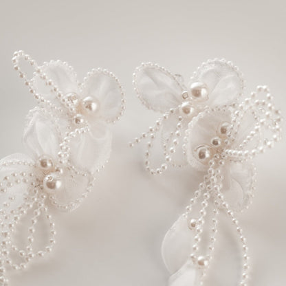 【イヤリング】ブライダルイヤリング パール ホワイトフラワー s5 【結婚式 ピアス イヤリング】