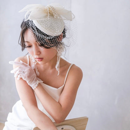 ブライダルハット トークハット トーク帽 オフホワイト s7 【結婚式 ヘアアクセサリー】