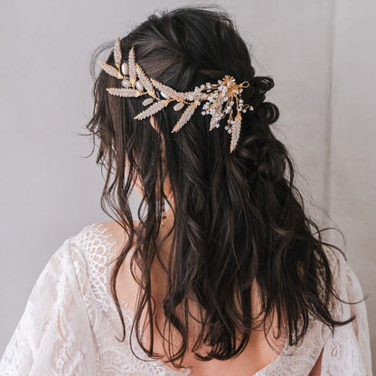 ブライダルヘッドドレス ビジュー リーフ ボンネ ゴールド s10 【結婚式 ヘアアクセサリー】
