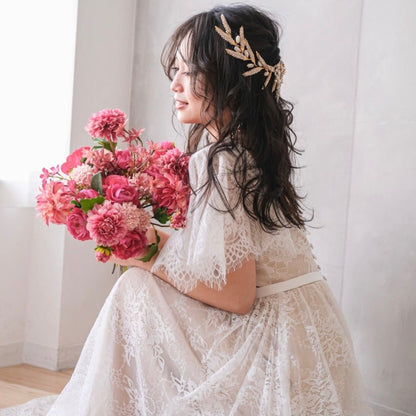 ブライダルヘッドドレス ビジュー リーフ ボンネ ゴールド s10 【結婚式 ヘアアクセサリー】