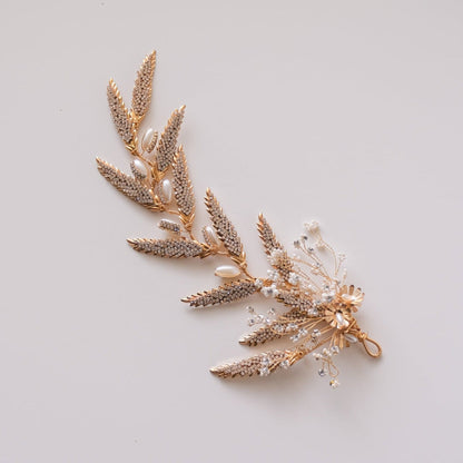 ブライダルヘッドドレス ビジュー リーフ ボンネ ゴールド s10 【結婚式 ヘアアクセサリー】