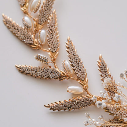 ブライダルヘッドドレス ビジュー リーフ ボンネ ゴールド s10 【結婚式 ヘアアクセサリー】