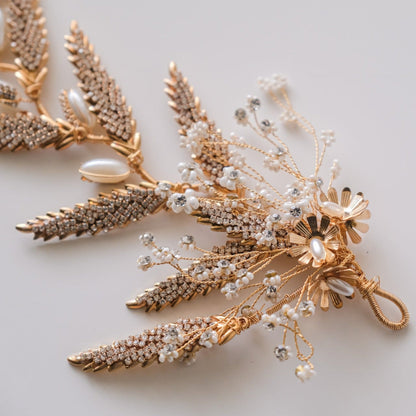 ブライダルヘッドドレス ビジュー リーフ ボンネ ゴールド s10 【結婚式 ヘアアクセサリー】