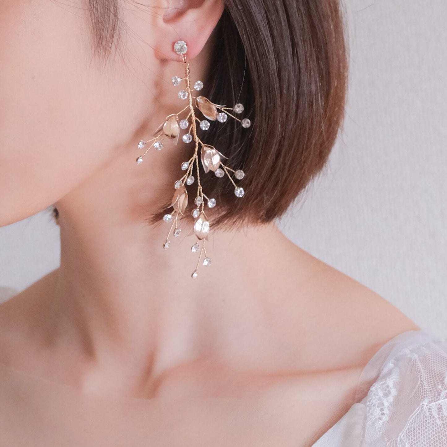 【ピアス】小枝ピアス ビジュー ゴールド s20 【結婚式　ピアス　イヤリング】