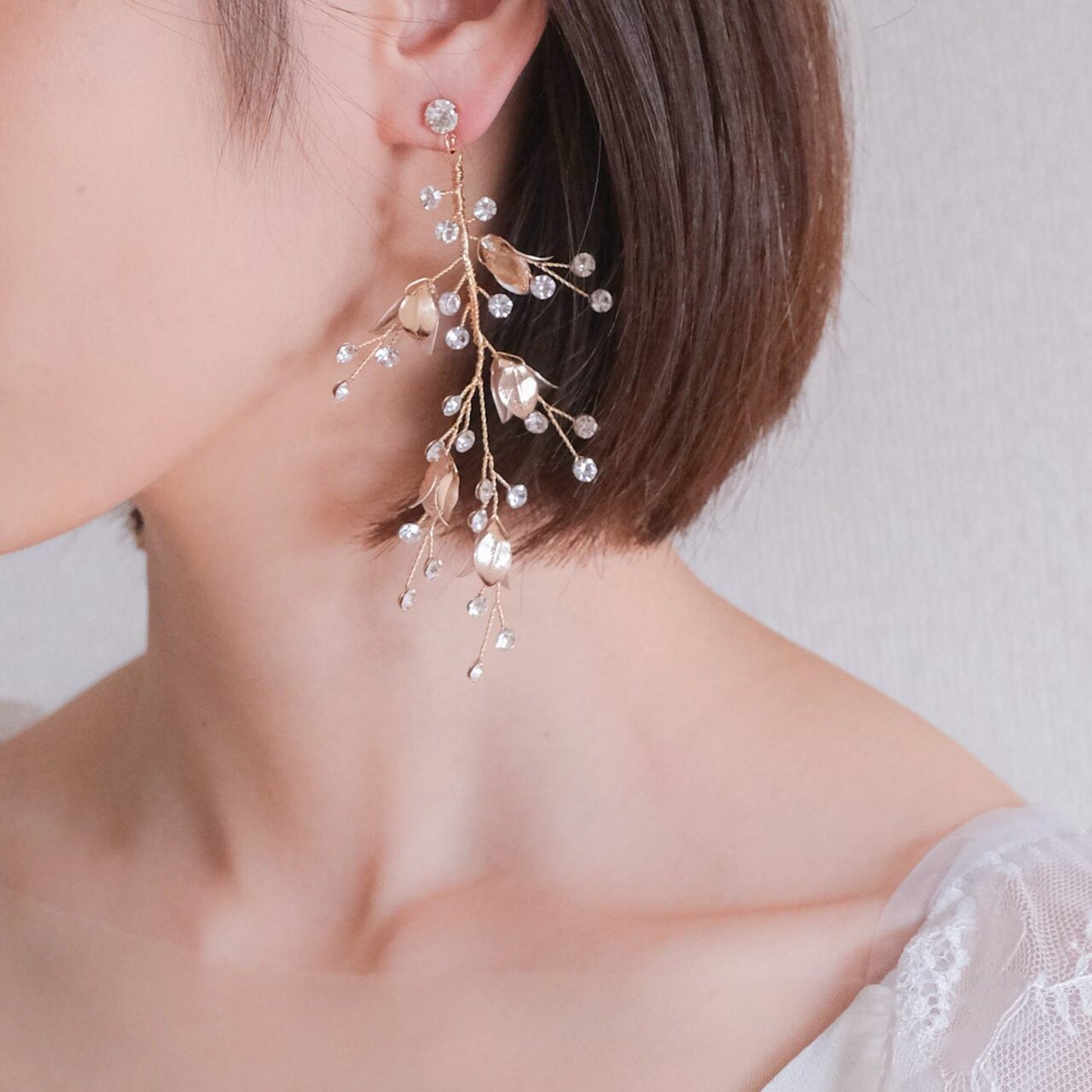 【ピアス】小枝ピアス ビジュー ゴールド s20 【結婚式 ピアス イヤリング】