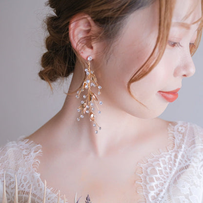 【ピアス】小枝ピアス ビジュー ゴールド s20 【結婚式 ピアス イヤリング】