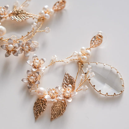 【ピアス】ブライダルピアス 小枝ピアス クリスタル ゴールド s22 【結婚式 ピアス イヤリング】