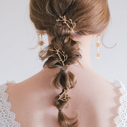 ブライダルヘッドドレス 小枝ピン ゴールド s24 【結婚式 ヘアアクセサリー】