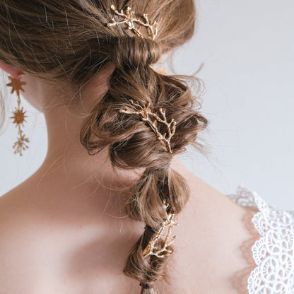 ブライダルヘッドドレス 小枝ピン ゴールド s24 【結婚式 ヘアアクセサリー】