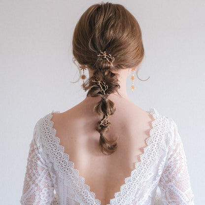 ブライダルヘッドドレス 小枝ピン ゴールド s24 【結婚式 ヘアアクセサリー】