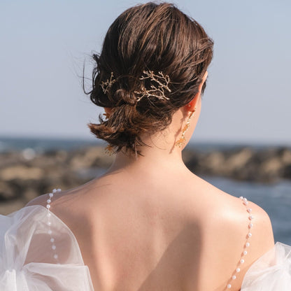 ブライダルヘッドドレス 小枝ピン ゴールド s24 【結婚式 ヘアアクセサリー】