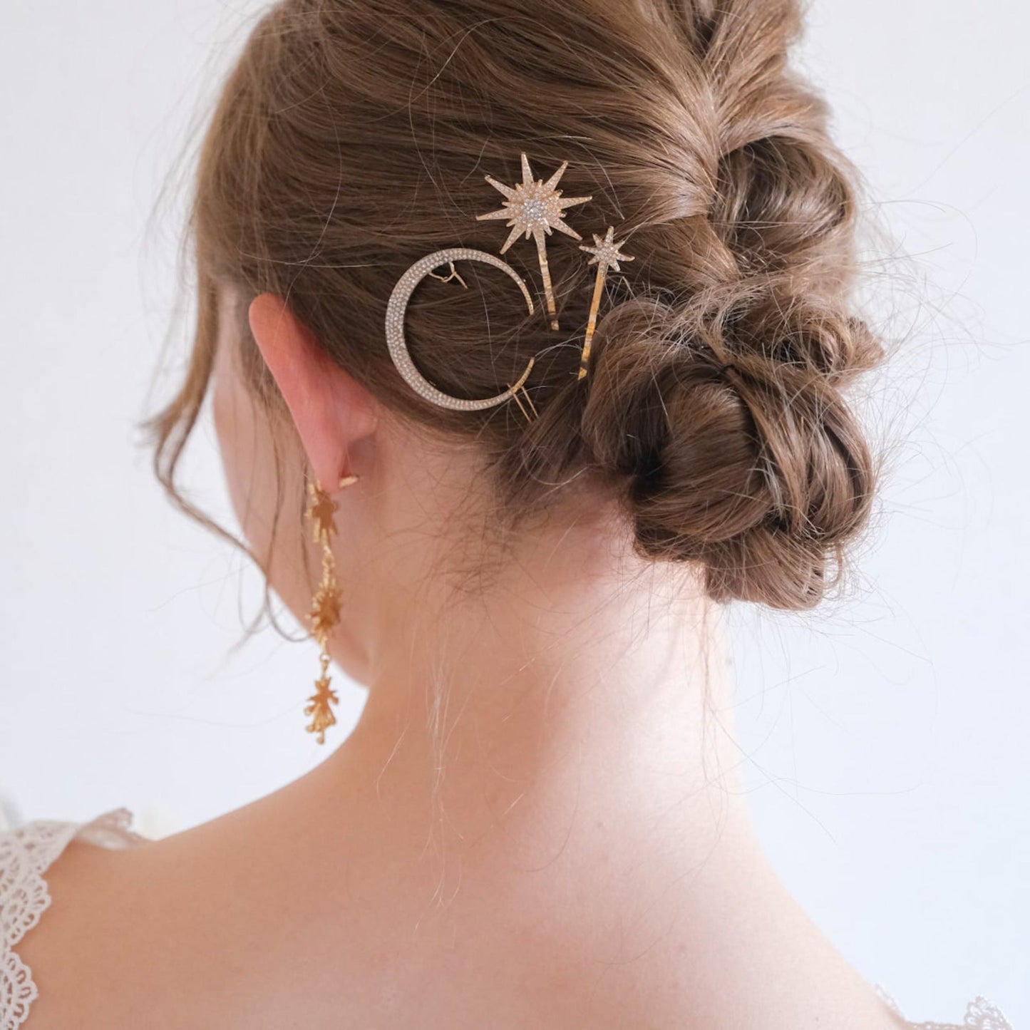 ブライダルヘッドドレス スター ムーン ピン ゴールド s25 【結婚式 ヘアアクセサリー】