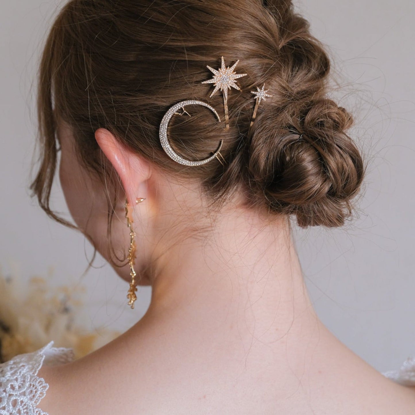 ブライダルヘッドドレス スター ムーン ピン ゴールド s25 【結婚式 ヘアアクセサリー】