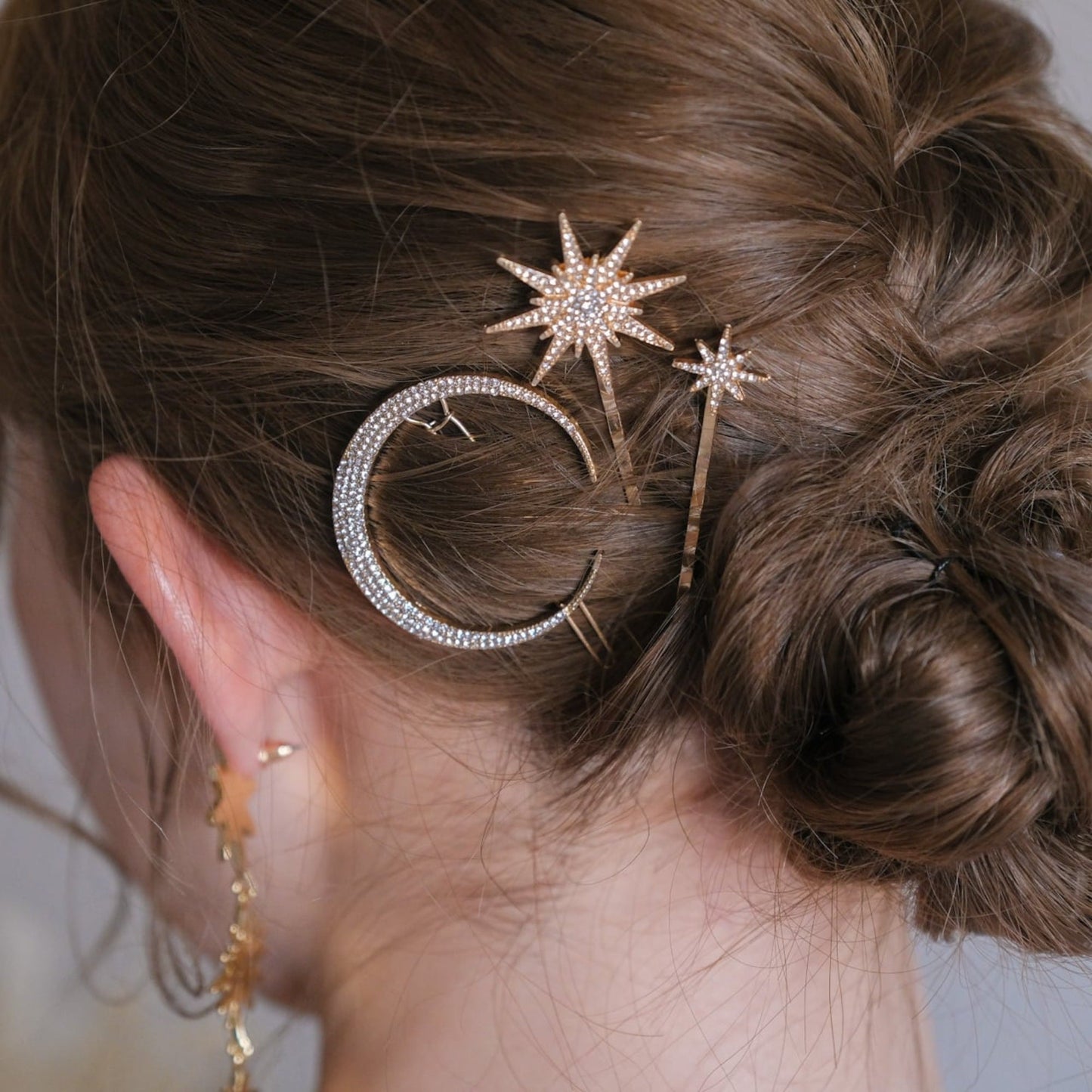 ブライダルヘッドドレス スター ムーン ピン ゴールド s25 【結婚式 ヘアアクセサリー】