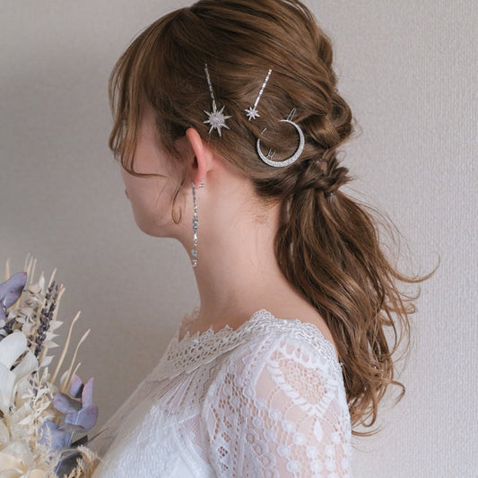 ブライダルヘッドドレス スター ムーン ピン シルバー s26 【結婚式 ヘアアクセサリー】