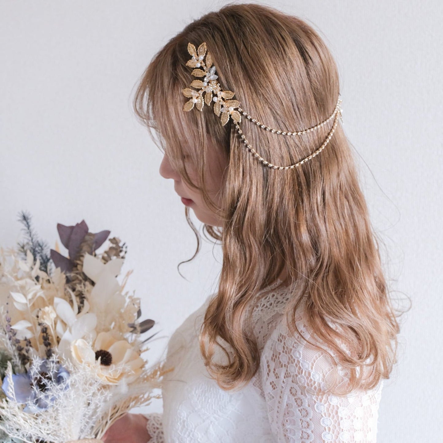 ブライダルヘッドドレス ヘッドコーム ビジュー リーフ ゴールド s27 【結婚式 ヘアアクセサリー】
