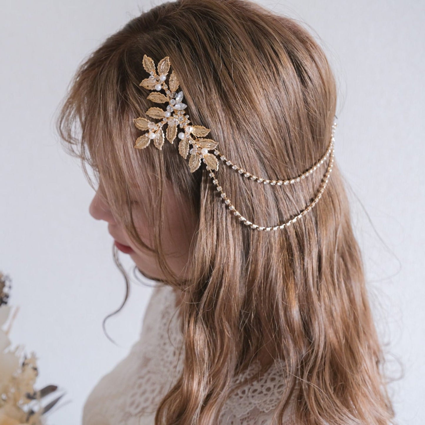 ブライダルヘッドドレス ヘッドコーム ビジュー リーフ ゴールド s27 【結婚式 ヘアアクセサリー】