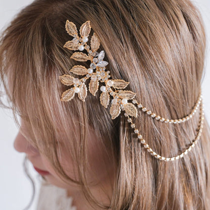 ブライダルヘッドドレス ヘッドコーム ビジュー リーフ ゴールド s27 【結婚式 ヘアアクセサリー】