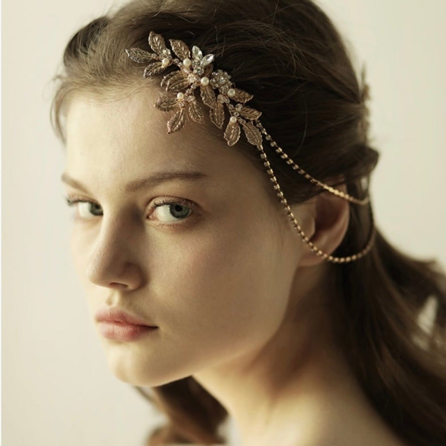 ブライダルヘッドドレス ヘッドコーム ビジュー リーフ ゴールド s27 【結婚式 ヘアアクセサリー】