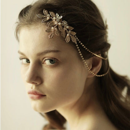 ブライダルヘッドドレス ヘッドコーム ビジュー リーフ ゴールド s27 【結婚式 ヘアアクセサリー】