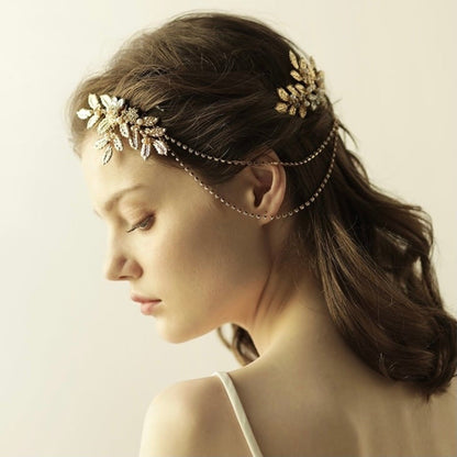 ブライダルヘッドドレス ヘッドコーム ビジュー リーフ ゴールド s27 【結婚式 ヘアアクセサリー】