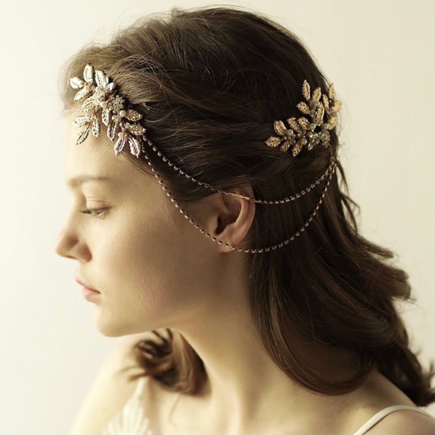 ブライダルヘッドドレス ヘッドコーム ビジュー リーフ ゴールド s27 【結婚式 ヘアアクセサリー】