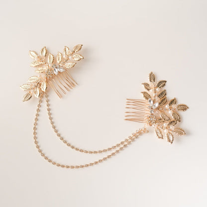 ブライダルヘッドドレス ヘッドコーム ビジュー リーフ ゴールド s27 【結婚式 ヘアアクセサリー】