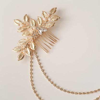 ブライダルヘッドドレス ヘッドコーム ビジュー リーフ ゴールド s27 【結婚式 ヘアアクセサリー】