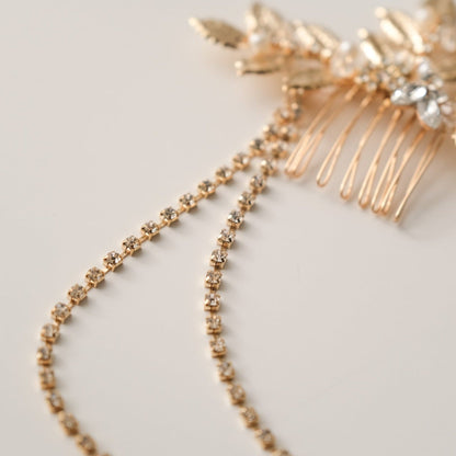 ブライダルヘッドドレス ヘッドコーム ビジュー リーフ ゴールド s27 【結婚式 ヘアアクセサリー】