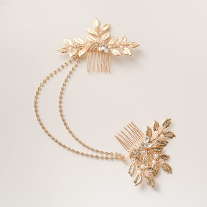ブライダルヘッドドレス ヘッドコーム ビジュー リーフ ゴールド s27 【結婚式 ヘアアクセサリー】
