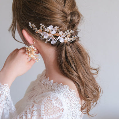 ブライダルヘッドドレス 小枝アクセサリー フラワー ゴールド s28 【結婚式 ヘアアクセサリー】