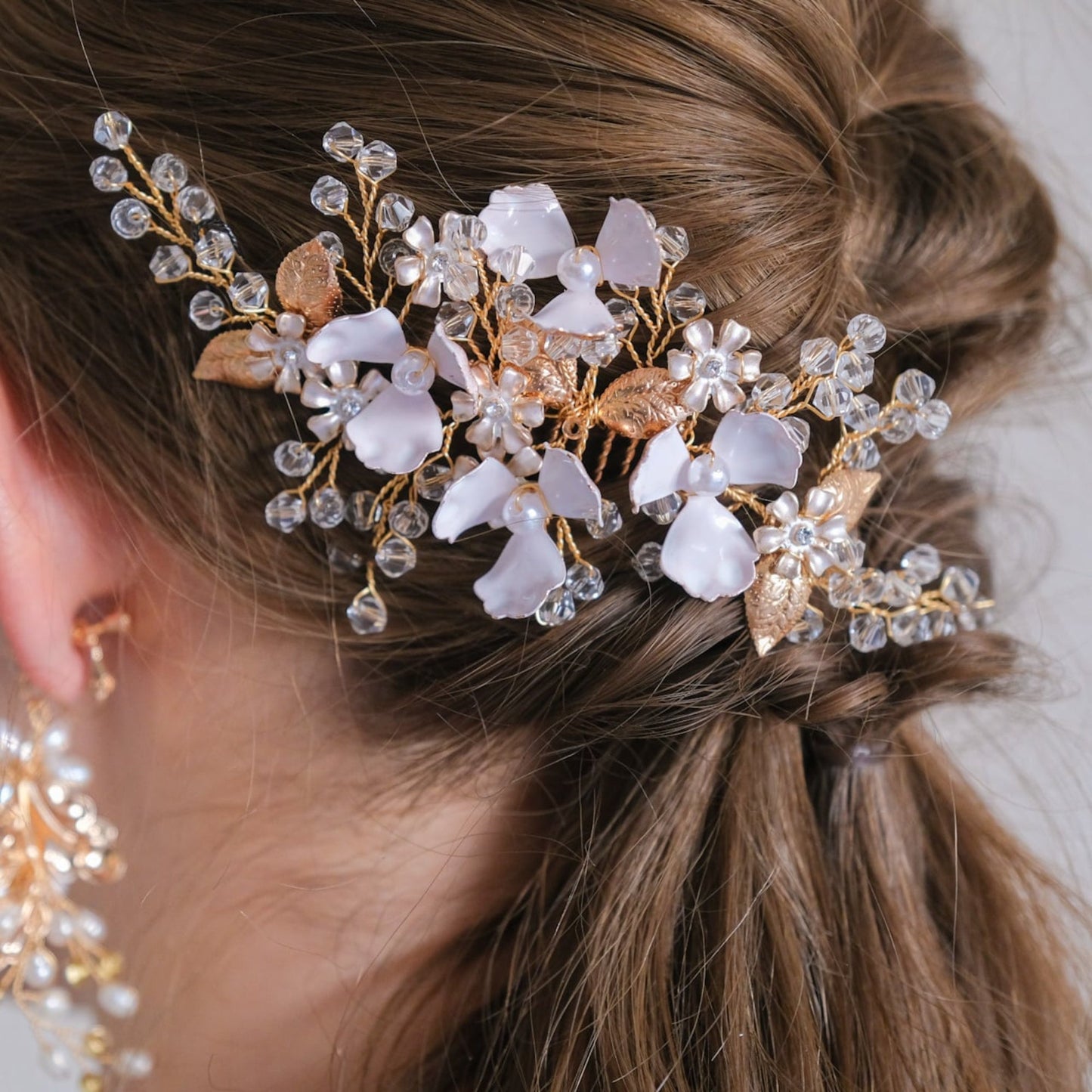 ブライダルヘッドドレス 小枝アクセサリー フラワー ゴールド s28 【結婚式 ヘアアクセサリー】
