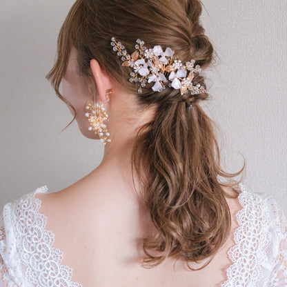 ブライダルヘッドドレス 小枝アクセサリー フラワー ゴールド s28 【結婚式 ヘアアクセサリー】