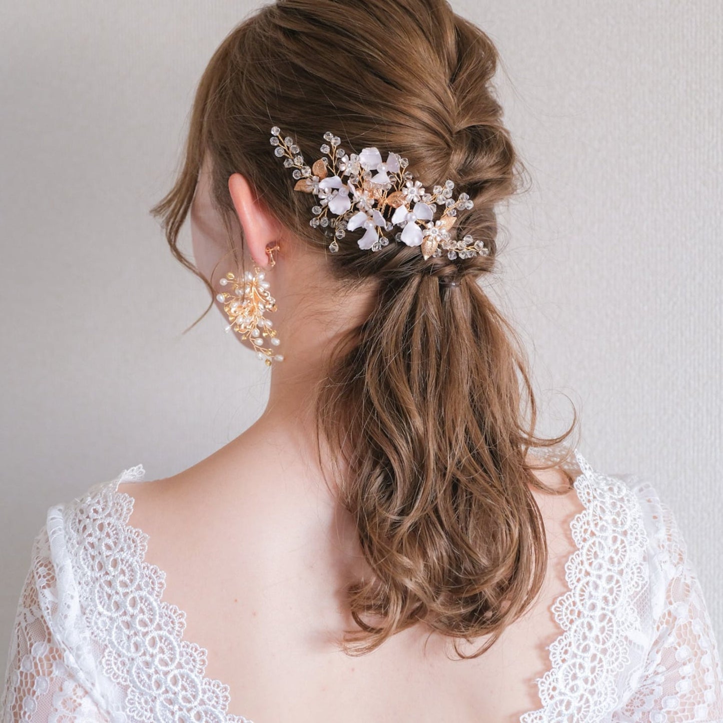 ブライダルヘッドドレス 小枝アクセサリー フラワー ゴールド s28 【結婚式 ヘアアクセサリー】