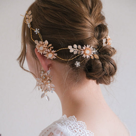 (2点セット) ブライダルヘッドドレス サンフラワー 小枝 s30 【結婚式 ヘアアクセサリー】